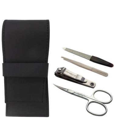 4-Piece Genuine Leather Men's Manicure Set with Nail Clipper - Tenartis Made in Italy (Black)