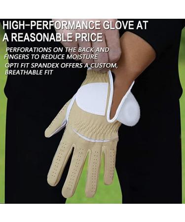 Finger Ten Men's Golf Gloves - All-Weather Leather with Ball Marker Left & Right Options | 1-Piece Khaki - Buy Online on GoSupps.com