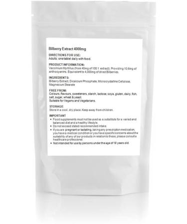 Bilberry Extract 4000mg Tablets Organic (V) - Eye Health Vision Support UK (Pack of 60) - Buy Online on GoSupps.com