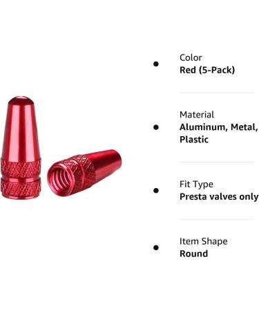 Bike Presta Valve Caps - Aluminum Alloy Dust Covers for Presta/French Valves, 5-Pack Red - Buy Online on GoSupps.com