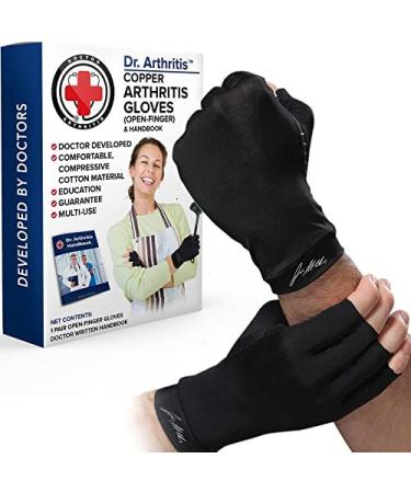 Copper Arthritis Compression Gloves for Women and Men, Carpal Tunnel Gloves, Hand Brace for Arthritis Pain and Support by Dr. Arthritis (Medium Black) Black Medium