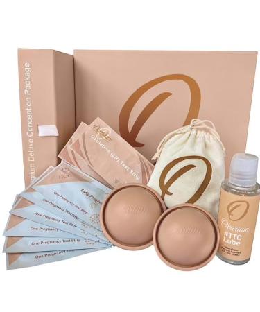 Ovarium Deluxe Conception Kit - Reusable Medical-Grade Silicone Fertility Aid Cups - Fertility-Friendly Lubricant + Ovulation & Pregnancy Tests - Keeps Sperm Close to Cervix Up to 12 Hours (2 Sizes)