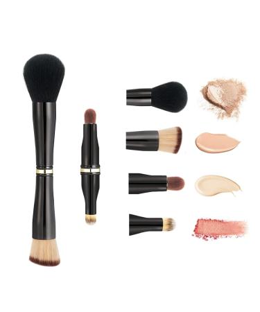 Aoowu make-up brush portable 4-in-1 double-sided makeup brush set removable cosmetic brush brush set make-up brush for concealer eyeshadow rouge powder brush foundation pinse (black)