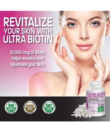 Ultra Biotin 10,000 mcg - Non-GMO Hair, Skin & Nails Supplement | 120 Veg Capsules - Buy Online on GoSupps.com