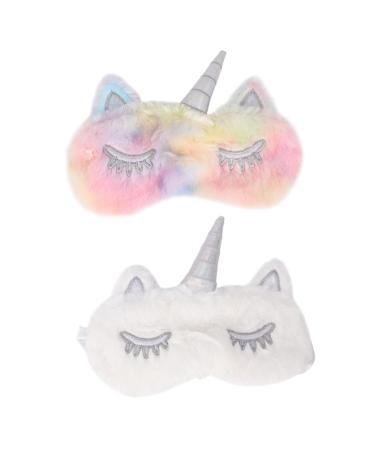 FRCOLOR 2pcs Unicorn Eye Patch White Sleep Stickers Plush Cover Eyes