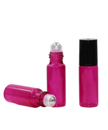 Hustar 12pcs 5ml Mini Roll on Bottles Essential Oil Bottle Refillable Glass Bottles for Aromatherapy Rose Red Hot Pink