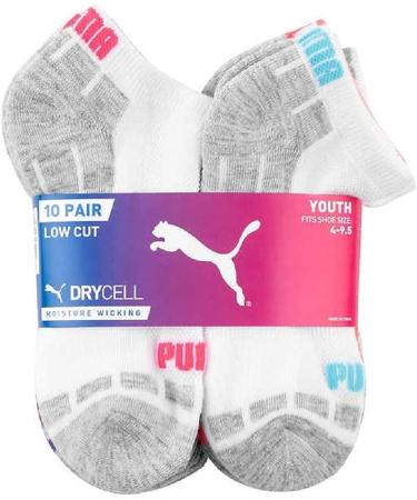 Puma Youth Girls 10-Pair No Show Socks | Cushioned Footbed | Mesh Ventilation | Arch Support | Size 4-9.5 - Buy Online on GoSupps.com