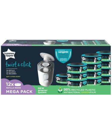 Tommee Tippee Refilling Cassettes for Twist & Click Advanced Diaper Disposal - 12-Pack Sustainable Antibacterial Green Film - Buy Online on GoSupps.com