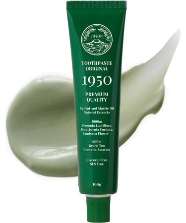 1950 Jeju Original Green Tea Toothpaste Jeju Green Tea Fluoride-Free Natural Formula with Hydroxyapatite Sensitive Teeth Gum Care Whitening Remineralizing SLS-Free Green Tea Taste (3.5 oz)