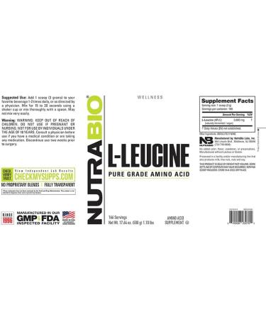NutraBio Leucine Amino Acid Supplement | Vegan Muscle Growth & Recovery | Non-GMO Gluten Free | Pre & Post-Workout | 500g - Buy Online on GoSupps.com