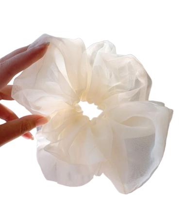 Mzwodmu Tulle Hair Scrunchies Solid Color Hair Ties for Women Girls Ponytail Holder White