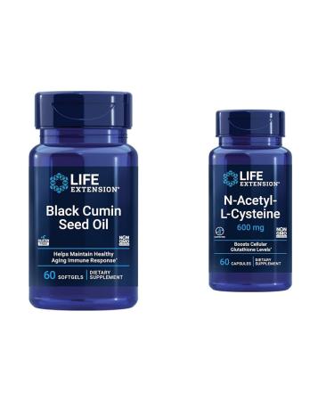 Life Extension Black Cumin Seed Oil 500 mg Immune & Inflammatory Support & N-Acetyl-L-Cysteine 600 mg Antioxidant 60 Capsules