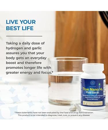 True Nano H2 with Garlic by H2 Universe | Molecular Hydrogen with Active Hydrogen Nanobubbles Boosts Energy Powerful Antioxidant| 60 Capsules - Buy Online on GoSupps.com