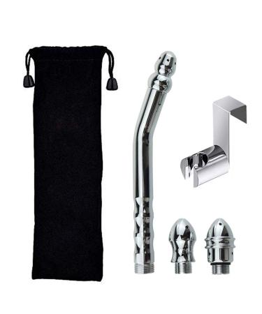 Shower Enema Douche Cleaner Kit Shower Head Bathroom Hand-held Aluminum Shower Colon Irrigation System Cleaner with Water Tank Hook (Silver)