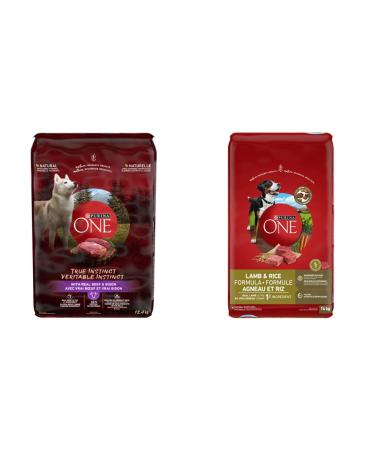 Purina ONE True Instinct Dry Dog Food Beef & Bison Dog Food 12.4kg Brown & Smartblend Natural Dry Dog Food Lamb & Rice 14 kg Dog Food + Dry Dog Food 14.0 kg (Pack of 1)