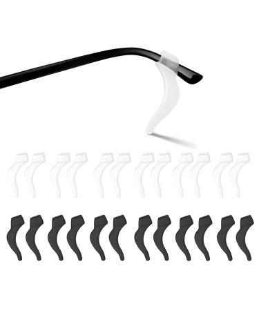 Ingjia 12 pairs of universal-ear bracket hooks silicone anti-slip temple top holder glasses holder for glasses sunglasses safety glasses-black and transparent