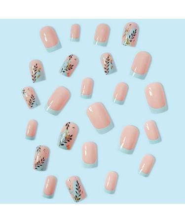 Foccna 24pcs Pink Fake Nails - Medium Glossy Blue Square French Tip Press-On Nails for Women | Multicolor Artificial Manicure - Buy Online on GoSupps.com