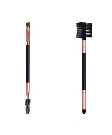 Duo Eyebrow Brush, Eyebrow Brush Eyelash Comb and Eye Shadow Brush, Professional Angled Eye Brow Brush and Spoolie Brush Set (Black)