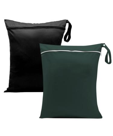 2Pcs Wet Bags 13x14 inch Wet Dry Bags Nappy Changing Bags Wet Laundry Bag Reusable Nappy Wet Bag Waterproof Dry Wet Bag Cloth Nappy Wet Bags Organiser Pouches for Babies Swimming Camping Travel Beach 2Pcs-30*35cm-black/green