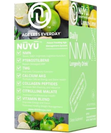 NUYU Labs Daily NMN Longevity Drink All-in-One Anti-Aging Supplement with Pterostilbene TMG Calcium AKG Collagen Peptides B Complex Vitamins B C D3 K2-MK7 (Lemon-Lime) - Buy Online on GoSupps.com