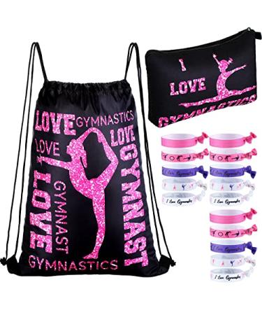 17 Pcs Gymnastics Gifts for Girls Women Include Gymnastics Drawstring Backpack Gymnastics Makeup Bag Gymnastics Hair Ties Gifts for Gymnast Gymnastics Coach Gymnastics Enthusiast