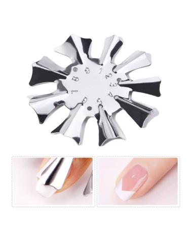 WPOND nail art edge trimmer template manicure styling template stainless steel colorful French style DIY crystal nail production nail tool silver C