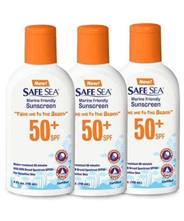 Safe Sea SPF50+ Coral Safe Sunscreen Lotion | 4 oz. Bottle | Jellyfish and Sea Lice Sting Protective Lotion | For Sensitive Skin | Biodegradable | Very Water Resistant