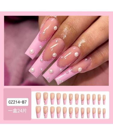 French Tip Press on Nails - Long Square Press On Nails with Nail Tips white pearl studded diamond false nails press on nails Acrylic False Nails Cute Artificial Nails - Buy Online on GoSupps.com