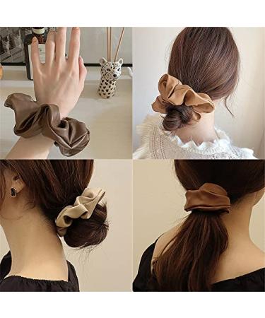 Soft Leather Big Hair Scrunchies for Women - 4 Pcs Ponytail Holders for Thick Hair - Buy Online on GoSupps.com