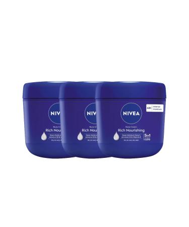 NIVEA Rich Nourishing Body Cream with Almond Oil 400ml Jar Deep Moisture for Dry to Very Dry Skin Long-Lasting Hydration Non-Greasy Formula Imported Pack of 3