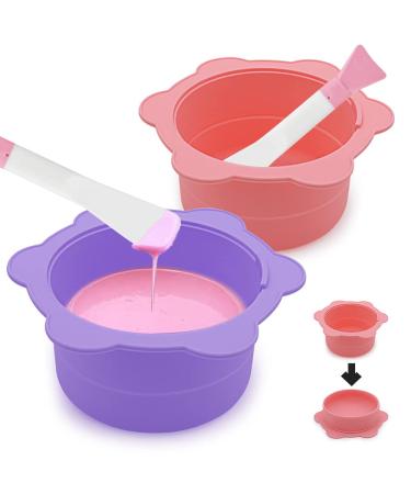 Winceed 2pcs Silicone Wax Warmer Bowl  Reusable Wax Warmer Silicone Liner with 2pcs Spatulas  Wax Pot Silicone Bowl Replacement Fit for 16oz Waxing Kit (Purple+Pink)