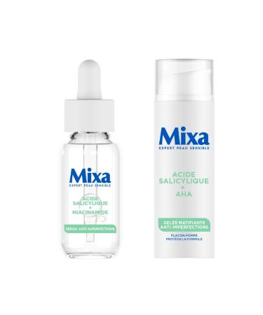 Mixa Mixa - Concentrated Anti-Blemish Serum + Mattifying Anti-Blemish Gel - with Salicylic Acid and Alpha-hydroxylated Acid - For Combination to Oily Blemish-Prone Skin