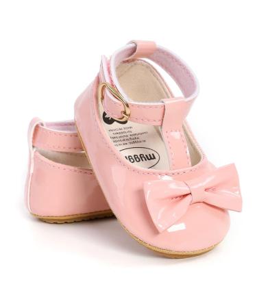 Baby Anti-Slip First Walking Shoes Baby Boys Girls Princess Soft Sole Toddler Shoes Sneakers Infant PU Leather Prewalkers for 0-18 Months with Sock 0-6 Months Pink 14