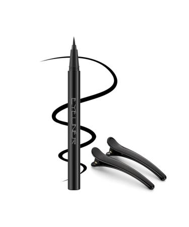 Eyeliner-Waterproof Liquid Eyeliner Pencil with Ultra-Fine Tip Quick Drying and Smudge-Proof Formula for Long-Lasting Eye Makeup  with Hair Clips   Black Black eyeliner