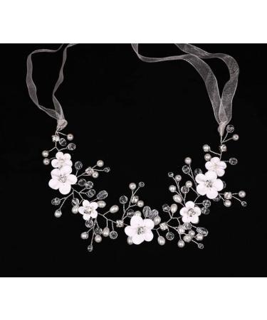 KOMUNJ Silver Bride Headband Crystal Bridal Hair Accessories Crystal Headpieces Flower Headband Bridal Hair Pieces Pearl Hair Accessories for Women and Girls (Silver) - Buy Online on GoSupps.com