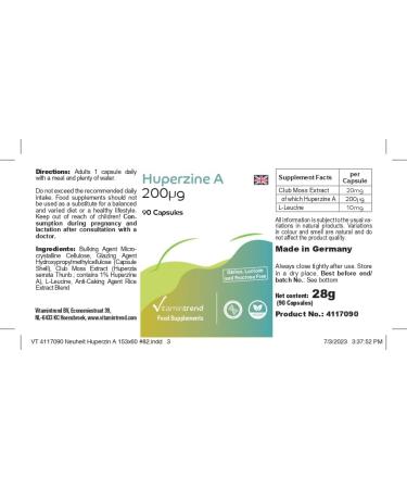 Huperzin A 200 g - 90 Vegan Capsules | High-Dose Safe Supplement from B rlapp Extract | 3-Month Supply | Bioavailable Formula from Germany - Vitamin Trend - Buy Online on GoSupps.com