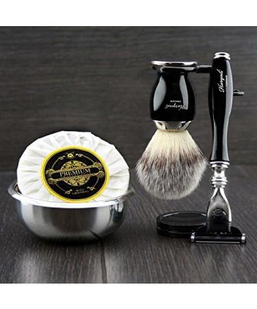 6 Pc Men's Shaving Kit - 3 Edge Razor Synthetic Badger Hair Brush Soap & Bowl Set - Perfect Gift for Grooming Enthusiasts - Buy Online on GoSupps.com