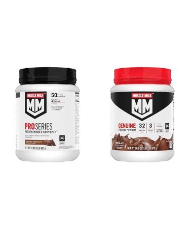 Muscle Milk Pro Series Protein Powder Supplement Knockout Chocolate 2 Pound 11 Servings 50g Protein & Genuine Protein Powder Chocolate 1.93 Pounds 12 Servings 32g Protein 3g Sugar