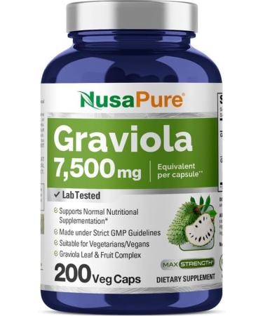 NusaPure Graviola 7,500 mg Equivalent per caps 200 Veggie Non-GMO Extract 20:1