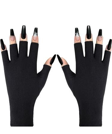Doubao Anti UV Gloves for Gel Nail Lamp,Professional UV Protection Gloves for Manicures, Fingerless Gloves for Protecting Hands from Nails UV Light (Black)
