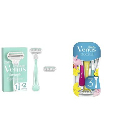 Gillette Venus Smooth sensitive razor women women's razor + 2 razor blades & tropical disposable razor women 3 women's razors with comfort blades mother's day gift
