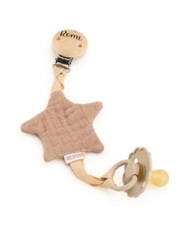 AngelicArt pacifier holder made of muslin star made of muslin fabric/cotton with attachment for pacifiers with engraving (natural star)