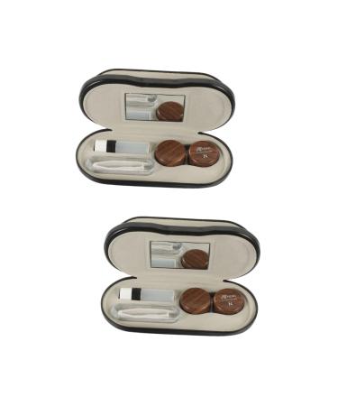 Homsfou 2 sentences glasses case with double usage purpose rice glasses and contactsui glasses case made of wood grain travel component solving case.