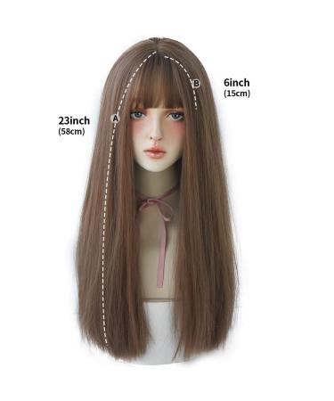23 URCGTSA Honey Brown Long Straight Hair Wig for Women with Bangs - Egirl Party Cosplay Synthetic Wig - Buy Online on GoSupps.com
