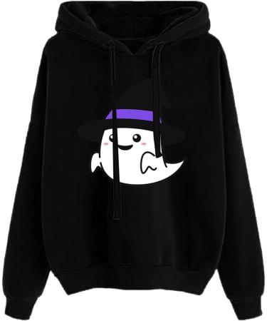 Halloween Costumes Sleeve Halloween Print Hoodie Stylish Loose Top Womens Thick Sweatshirt Black 3X-Large - Buy Online on GoSupps.com