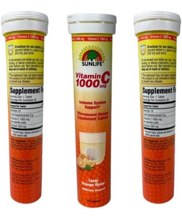 Neurobion Sunlife Vitamin C Effervescent 1000mg 20 Tablets Orange Flavor - Pack of 3 | Immune System Support, Sugar Free, Lactose Free, Gluten Free - Buy Online on GoSupps.com