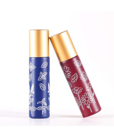 6 Pcs 10ml Glass Roll On Bottles - Stainless Steel Roller Balls - Golden Aluminum Lid - Printed Flower Design - Travel Size Container - Buy Online on GoSupps.com