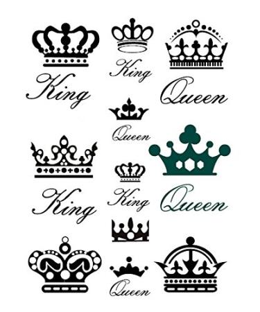 SanerLian Waterproof Temporary Fake Tattoo Stickers Classic King Queen Crown Design Set of 2