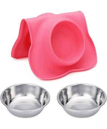 Qianhui Dulovmi Pet Dog Bowls - 2 Stainless Steel Bowls with Non-Skid Mat & Food Scoop | Pink/Blue/Gray/Green - 14.3x8.2x3.9 - Buy Online on GoSupps.com