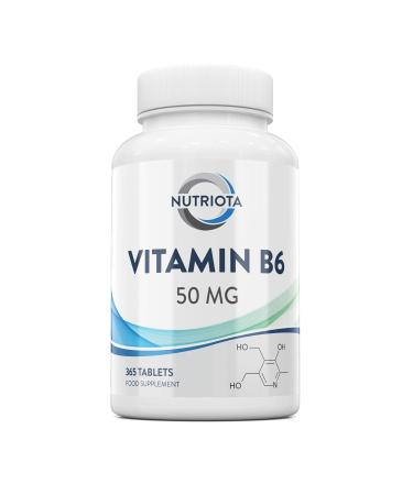 Vitamin B6 50mg | 365 High-Strength Vegan Tablets | Contributes to Healthy Metabolism Normal Function of The Nervous and Immune System | Contributes to Reduction of Tiredness - by Nutriota